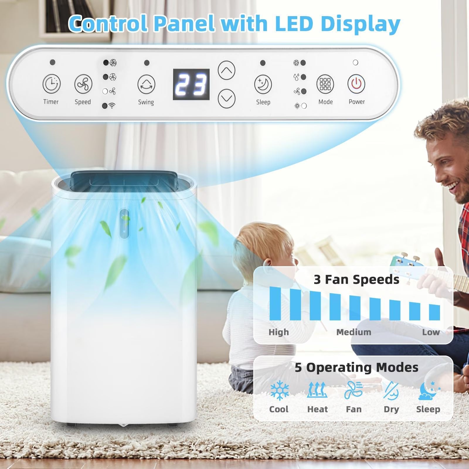 14,000 BTU 4-in-1 Portable AC with Heat & WiFi