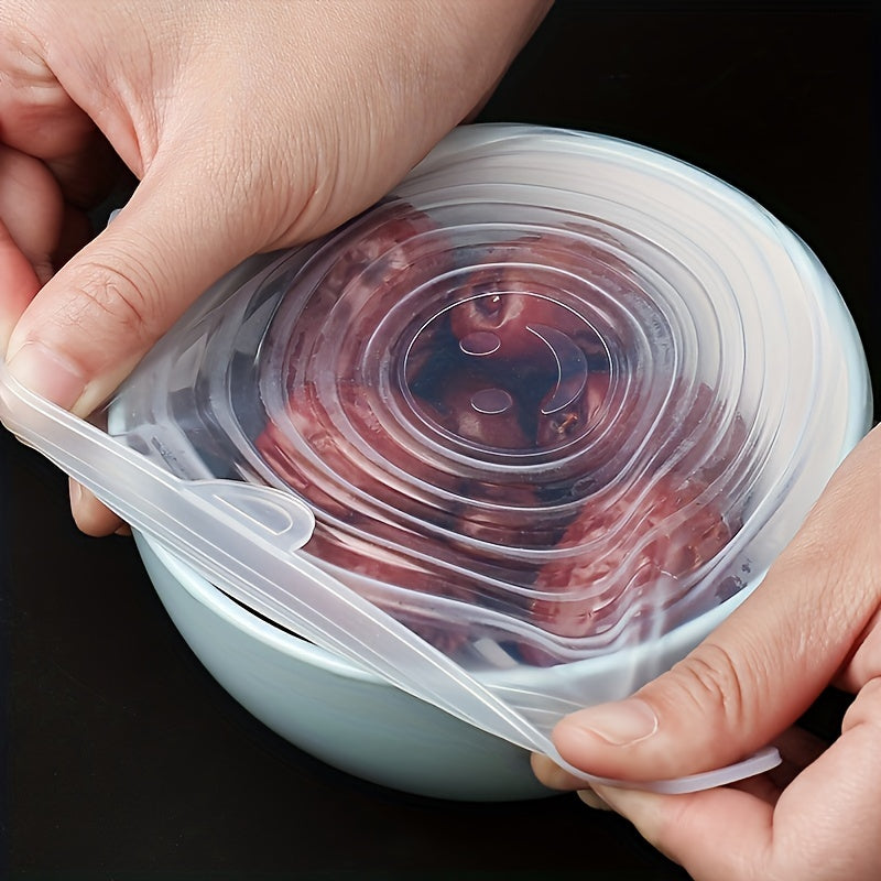 6pcs Silicone Elastic Cover Set - Reusable Food Covers for Bowls, Plates, And Pots - Microwave And Refrigerator Safe - Ideal for Fruits And Vegetables - Kitchen Storage Essentials, Christmas