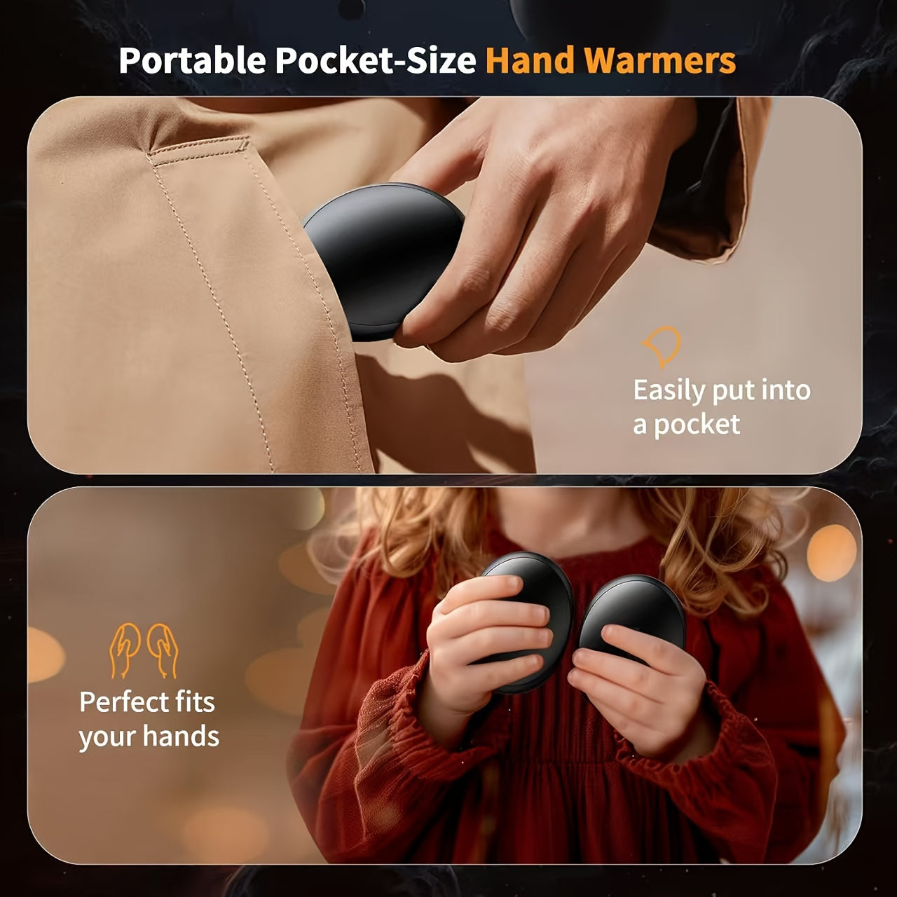 2-In-1 Magnetic Rechargeable Hand Warmer, 2 Pack, with Digital Display, 3 Heating Levels, Pocket-Size Electric Hand Warmer, Portable Pocket Heater Gift, Perfect for Winter Outdoor Sports, Skiing & Camping, Ideal Gift for Thanksgiving & Christmas