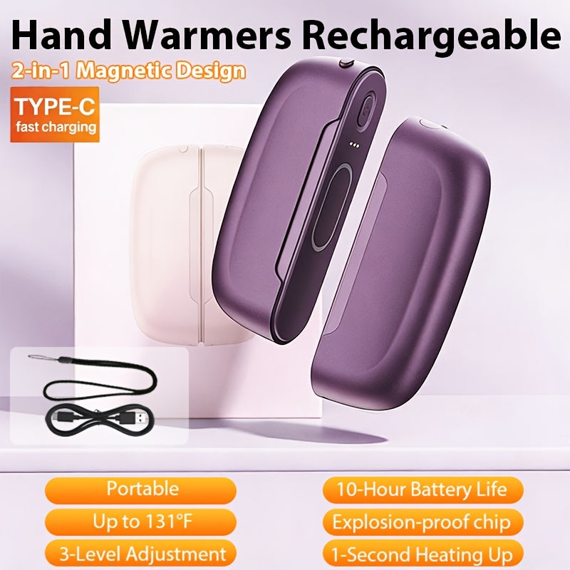 2pcs Magnetic Suction Hand Warmers | Portable and Compact, Intelligent Temperature Control, Ultra Long Battery Life, USB Rechargeable, Easy to Carry, Perfect Gift