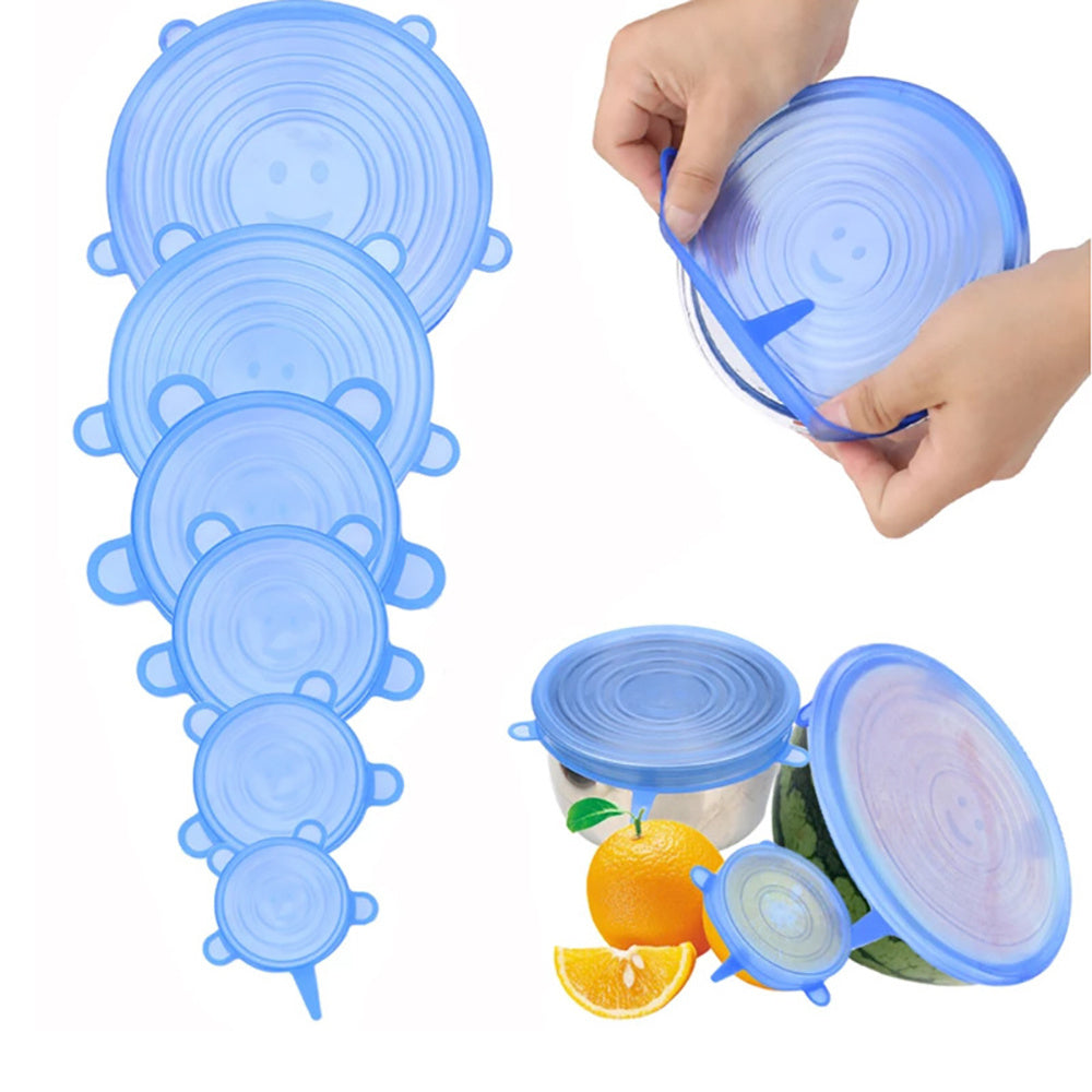 6pcs Silicone Stretch Lids - Reusable Food-Grade Adjustable Bowl Covers, Airtight Stretchable Kitchen Storage Lids for Fruits Vegetables Bowls Jars, High-Quality Freshness Preservation, Versatile Kitchenware | Playful Bear Design | Easyclean Material