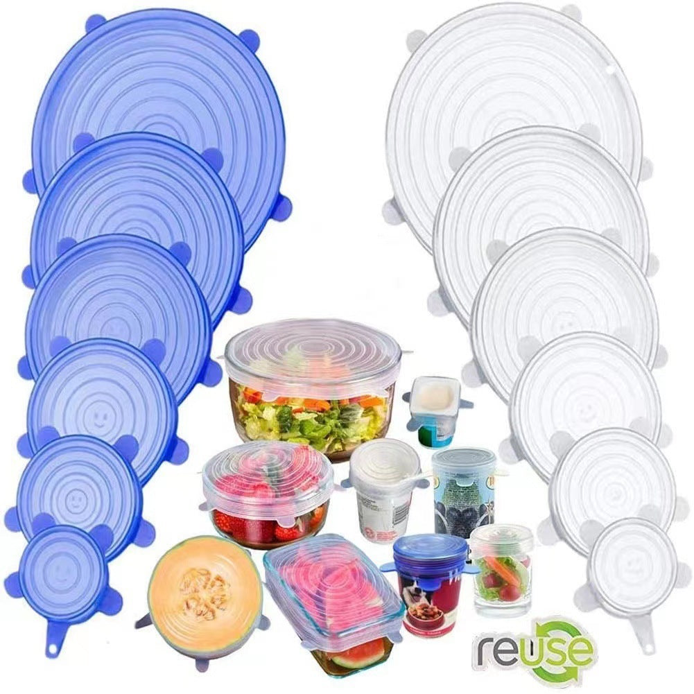 6pcs Silicone Stretch Lids - Reusable Food-Grade Adjustable Bowl Covers, Airtight Stretchable Kitchen Storage Lids for Fruits Vegetables Bowls Jars, High-Quality Freshness Preservation, Versatile Kitchenware | Playful Bear Design | Easyclean Material