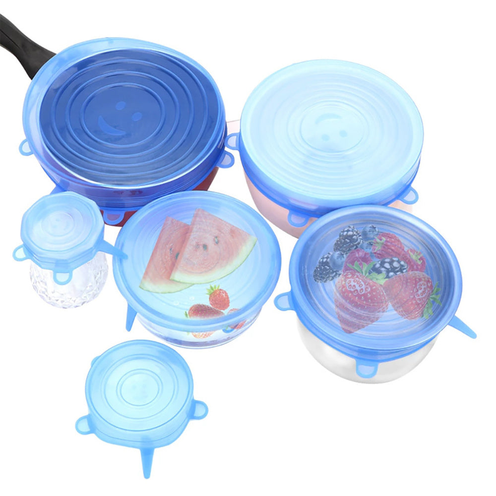 6pcs Silicone Stretch Lids - Reusable Food-Grade Adjustable Bowl Covers, Airtight Stretchable Kitchen Storage Lids for Fruits Vegetables Bowls Jars, High-Quality Freshness Preservation, Versatile Kitchenware | Playful Bear Design | Easyclean Material