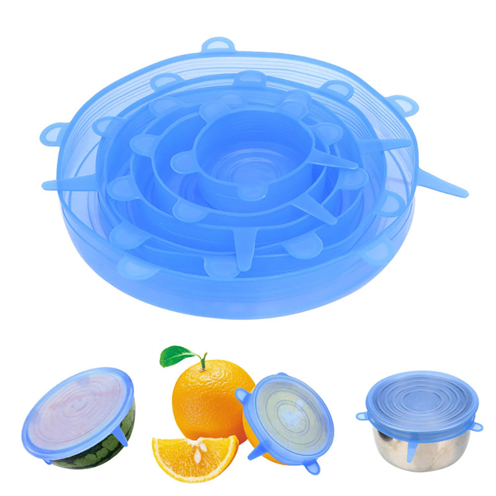 6pcs Silicone Stretch Lids - Reusable Food-Grade Adjustable Bowl Covers, Airtight Stretchable Kitchen Storage Lids for Fruits Vegetables Bowls Jars, High-Quality Freshness Preservation, Versatile Kitchenware | Playful Bear Design | Easyclean Material