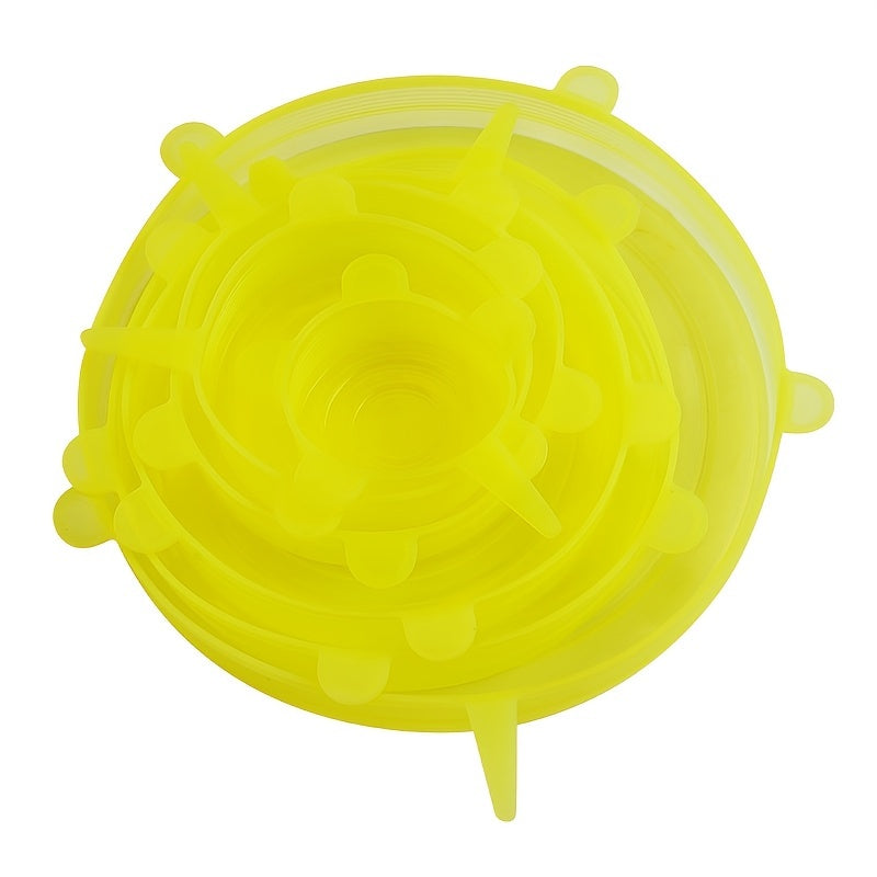 6pcs Silicone Stretch Lids - Reusable Food-Grade Adjustable Bowl Covers, Airtight Stretchable Kitchen Storage Lids for Fruits Vegetables Bowls Jars, High-Quality Freshness Preservation, Versatile Kitchenware | Playful Bear Design | Easyclean Material