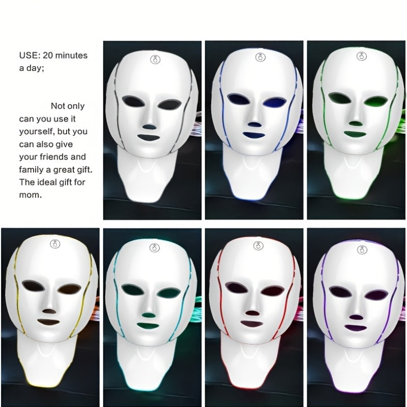 7-color Facial Mask Device, 138-LED Light Bead Mask Beauty Device, 7-in-1 Face + Neck Care Equipment, 7-mode Automatic Care Beauty Instrument, USB Charging, Portable Home Beauty Care Tool, Girlfriend's Gift And Valentine's Day Gift