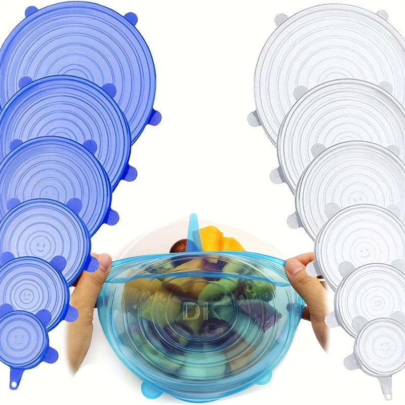 6pcs Set of Silicone Stretchable Round Food Storage LIDS, Durable And Reusable Food Storage LIDS, Suitable for Safe Storage of Bowls, Dishwashers And Refrigerators, Kitchenware Storage LIDS, 6 Different Sizes, Suitable for Most Containers