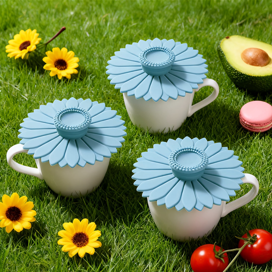 3pcs Heat-Resistant, Leakproof Sunflower Cup Lid Made of Food-Grade Silicone, Ideal for Mugs, Cups, Tea, Coffee - Reusable & Multipurpose, Must-Have Kitchen Accessory