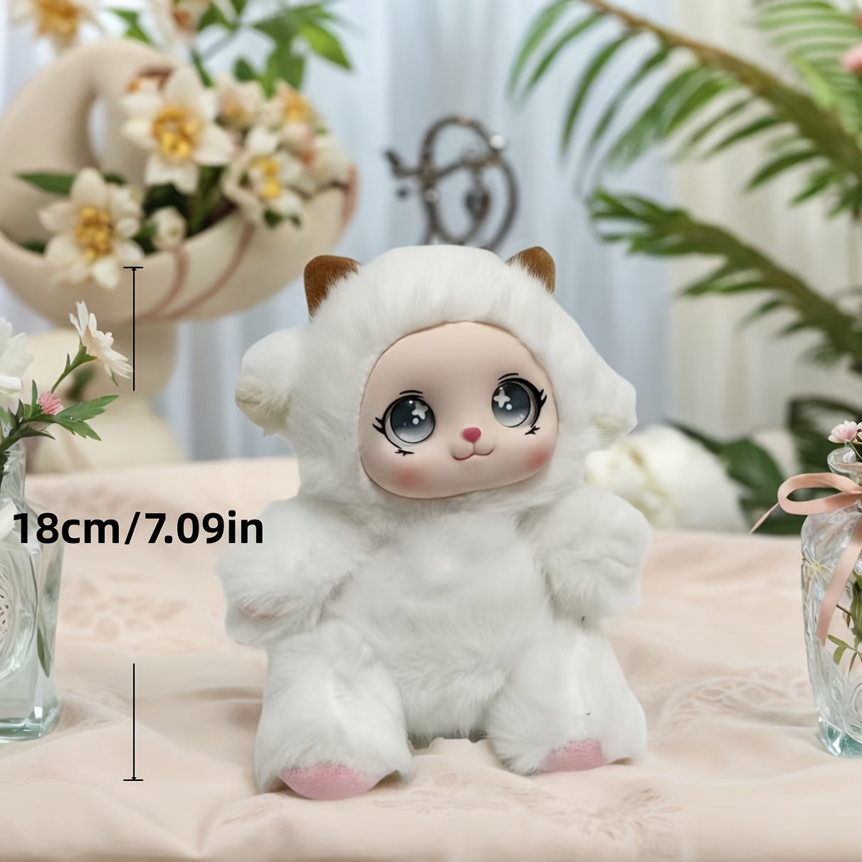 18Cm/7.09In Adorable Plush Toy, Bear/Lamb/Rabbit Optional, with Weighted Granules, Cute Stuffed Animal for Bedside And Desktop Decoration, Perfect Gift for Christmas, Birthday, Etc