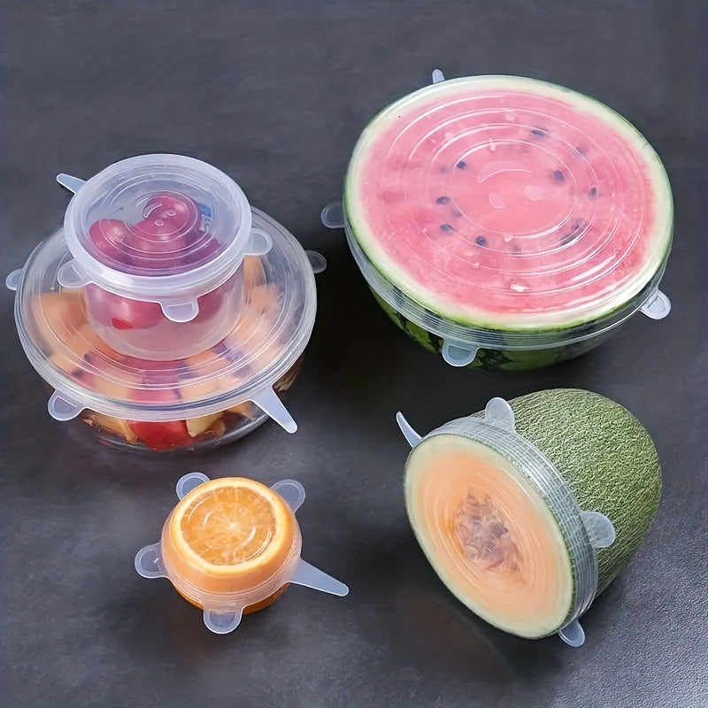 6pcs Set, Silicone Elastic Lids, Universal Silicone Food Storage Bowl and Pot Covers, Silicone Lids, Cooking Kitchen Accessories, Washable Essentials for Home Kitchens