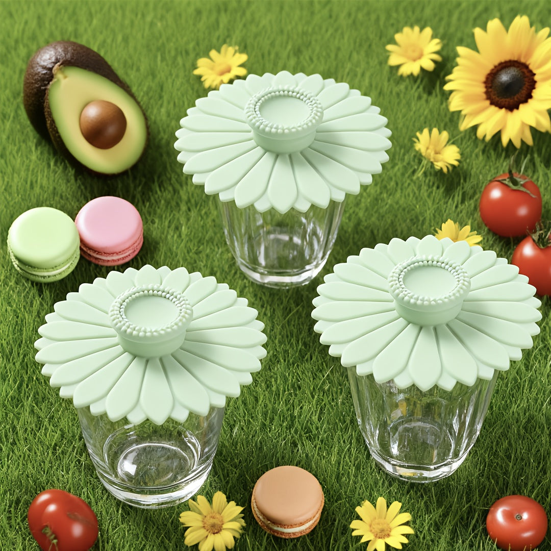 3pcs Heat-Resistant, Leakproof Sunflower Cup Lid Made of Food-Grade Silicone, Ideal for Mugs, Cups, Tea, Coffee - Reusable & Multipurpose, Must-Have Kitchen Accessory