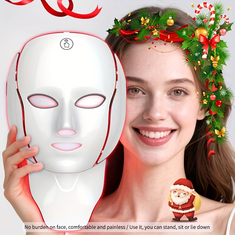 7-Color LED Beauty Facial Mask Device, Skincare Facial Equipment, Facial Skincare Tool, Face and Neck Care Instrument, USB Rechargeable, Gift for Girlfriend, Valentine's Day Gift, Mother's Day Gift
