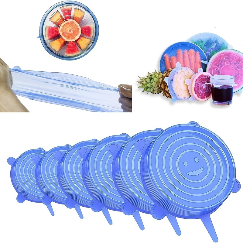 6pcs Set of Silicone Stretchable Round Food Storage LIDS, Durable And Reusable Food Storage LIDS, Suitable for Safe Storage of Bowls, Dishwashers And Refrigerators, Kitchenware Storage LIDS, 6 Different Sizes, Suitable for Most Containers