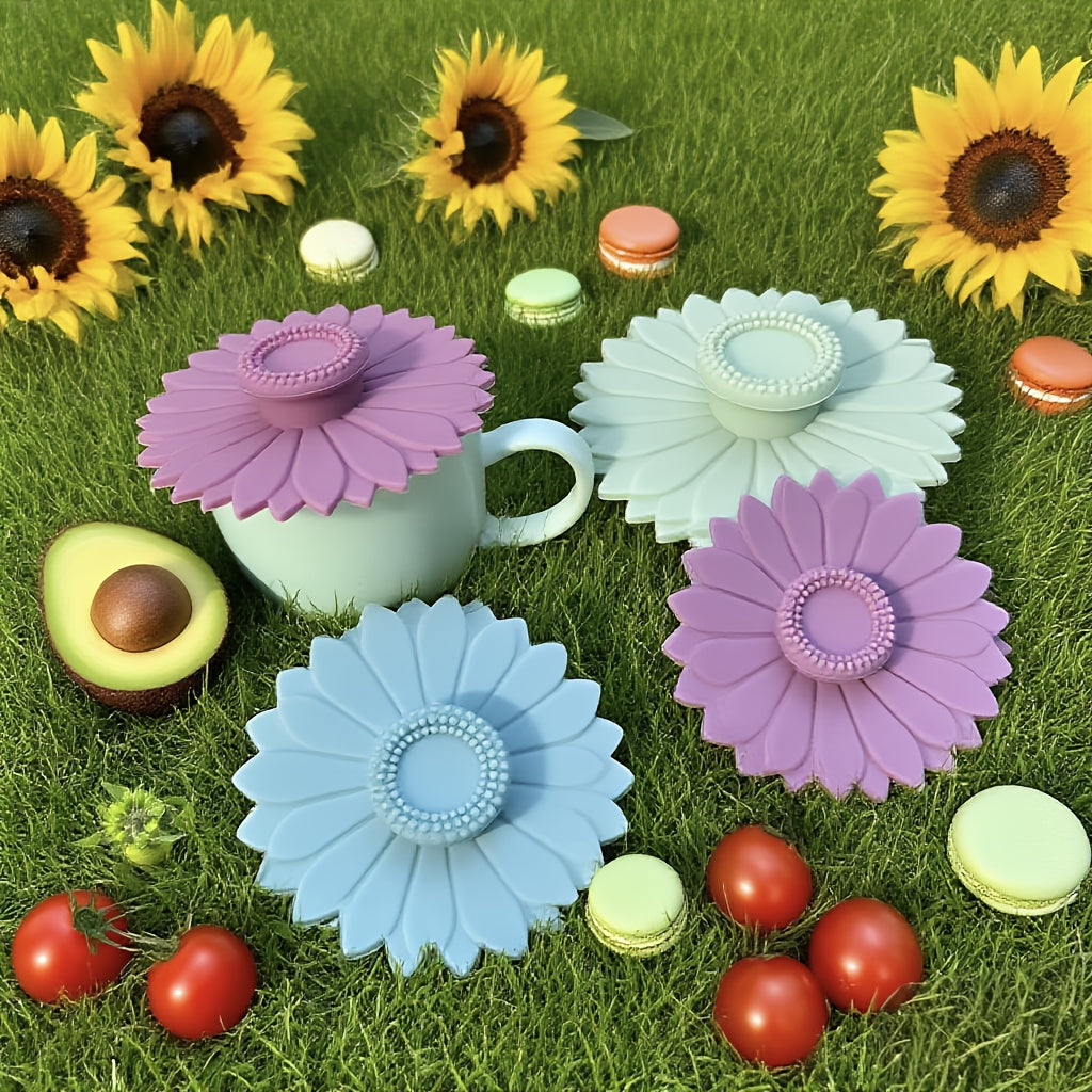 3pcs Heat-Resistant, Leakproof Sunflower Cup Lid Made of Food-Grade Silicone, Ideal for Mugs, Cups, Tea, Coffee - Reusable & Multipurpose, Must-Have Kitchen Accessory