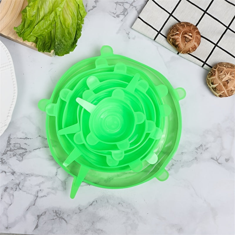 6pcs Set, Silicone Elastic Lids, Universal Silicone Food Storage Bowl and Pot Covers, Silicone Lids, Cooking Kitchen Accessories, Washable Essentials for Home Kitchens