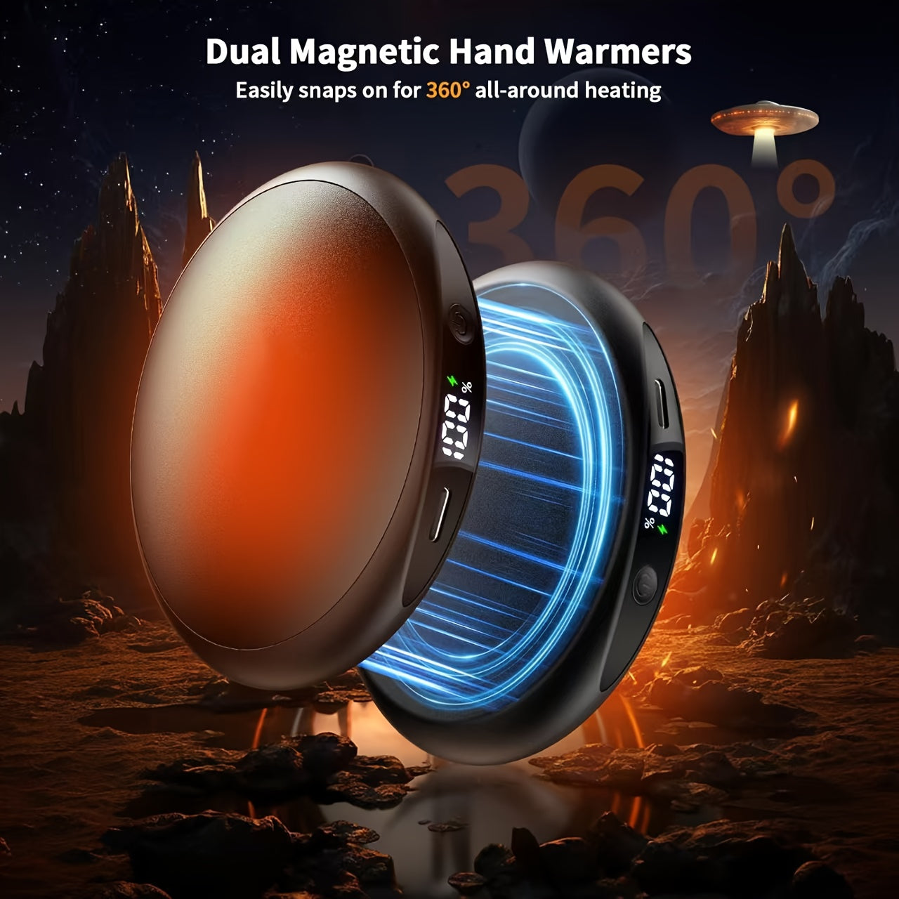 2-In-1 Magnetic Rechargeable Hand Warmer, 2 Pack, with Digital Display, 3 Heating Levels, Pocket-Size Electric Hand Warmer, Portable Pocket Heater Gift, Perfect for Winter Outdoor Sports, Skiing & Camping, Ideal Gift for Thanksgiving & Christmas