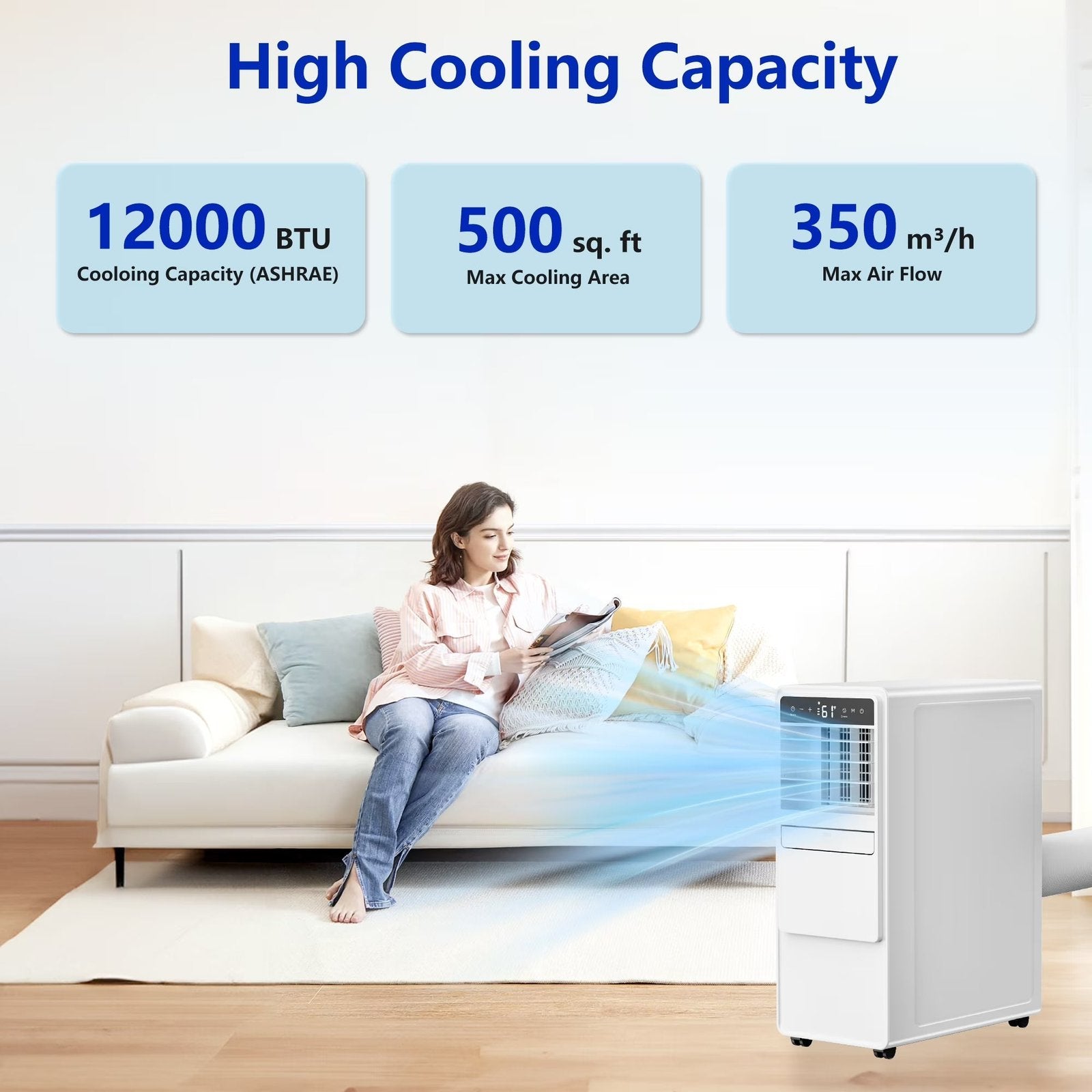 12000 BTU Portable Air Conditioner for Room up to 500 Sq. ft, 3-in-1 Portable AC