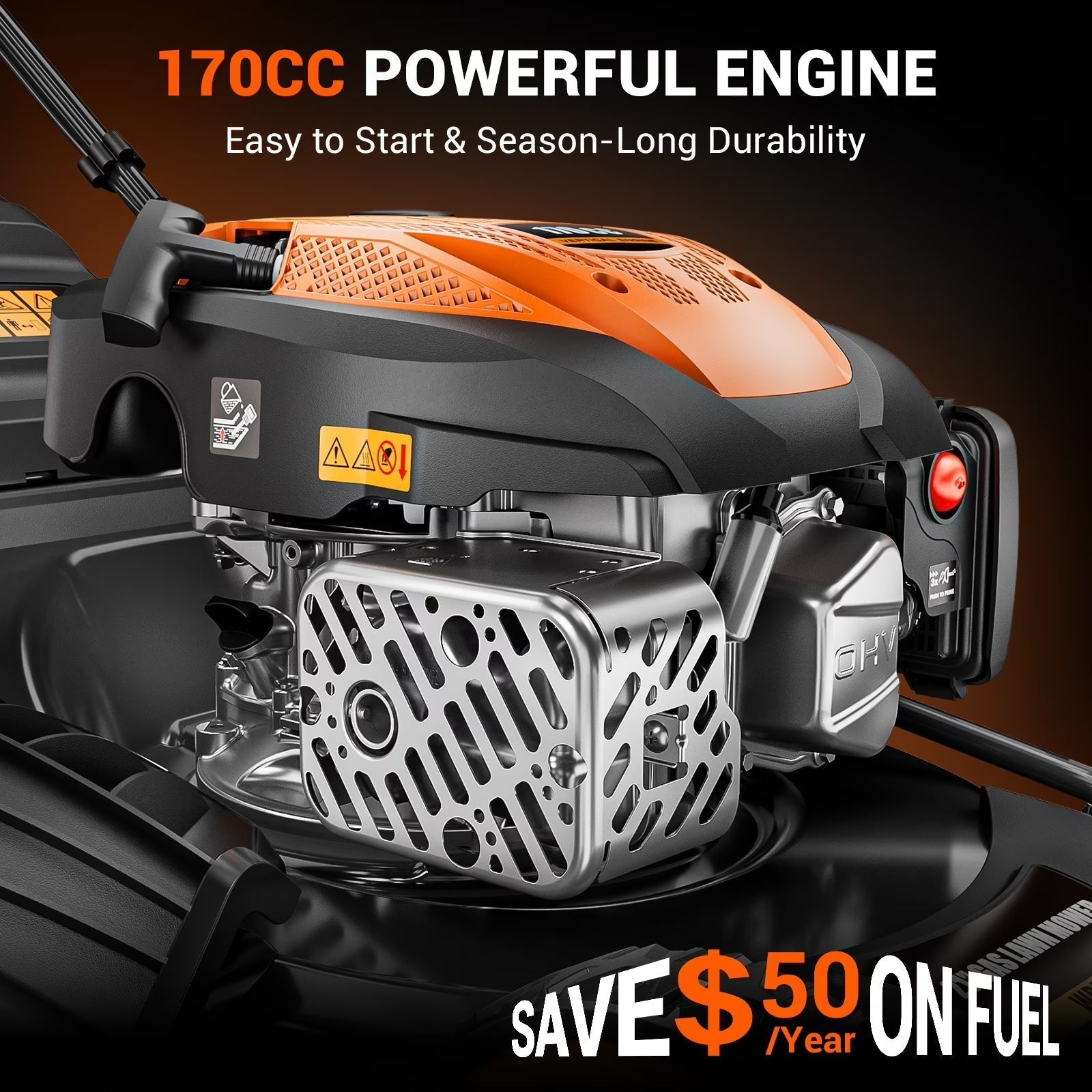 21" 170cc Gas Self-Propelled Lawn Mower, 3-in-1 with 7-Height Adjustment