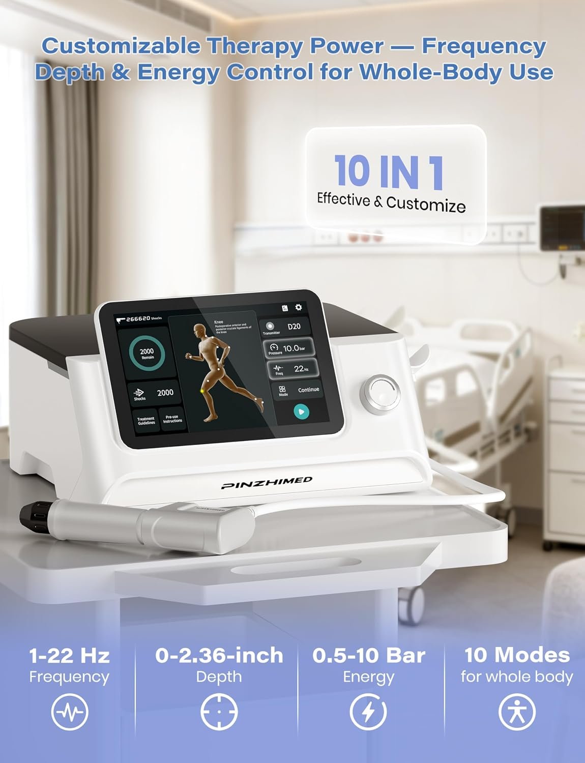 2026 Upgraded Shockwave Therapy Machine, Non-Invasive Extracorporeal ESWT Shockwave Therapy with 8 Heads for Pain Relief, Muscle, Joint &amp; Tissue Regeneration, 10 bar &amp; 10 Modes for Home &amp; Institution