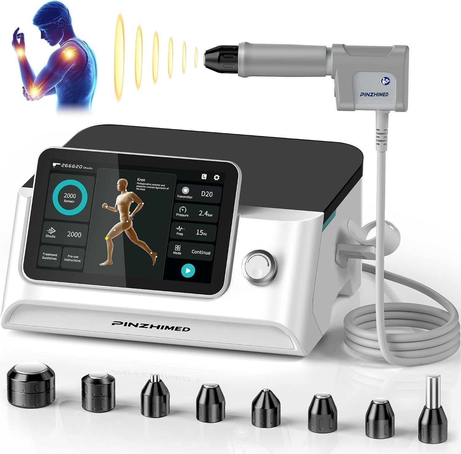 2026 Upgraded Shockwave Therapy Machine, Non-Invasive Extracorporeal ESWT Shockwave Therapy with 8 Heads for Pain Relief, Muscle, Joint &amp; Tissue Regeneration, 10 bar &amp; 10 Modes for Home &amp; Institution