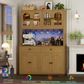 71" LED Kitchen Pantry Cabinet with Power Outlet, Large Kitchen Hutch Storage Cabinet