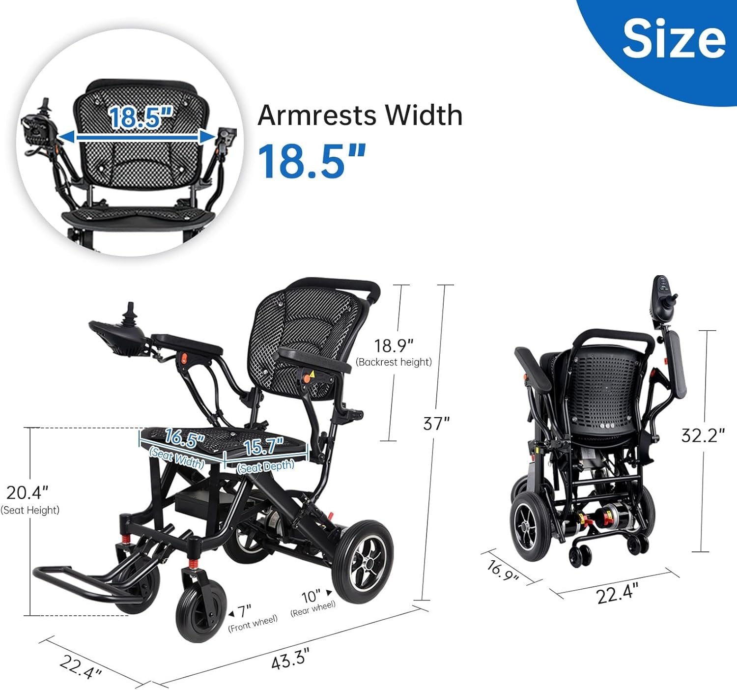 42 lbs Lightweight Electric Wheelchair – Gradient Color, Bluetooth Remote, Dual Batteries, 500W Power, Foldable &amp; Airline Approved