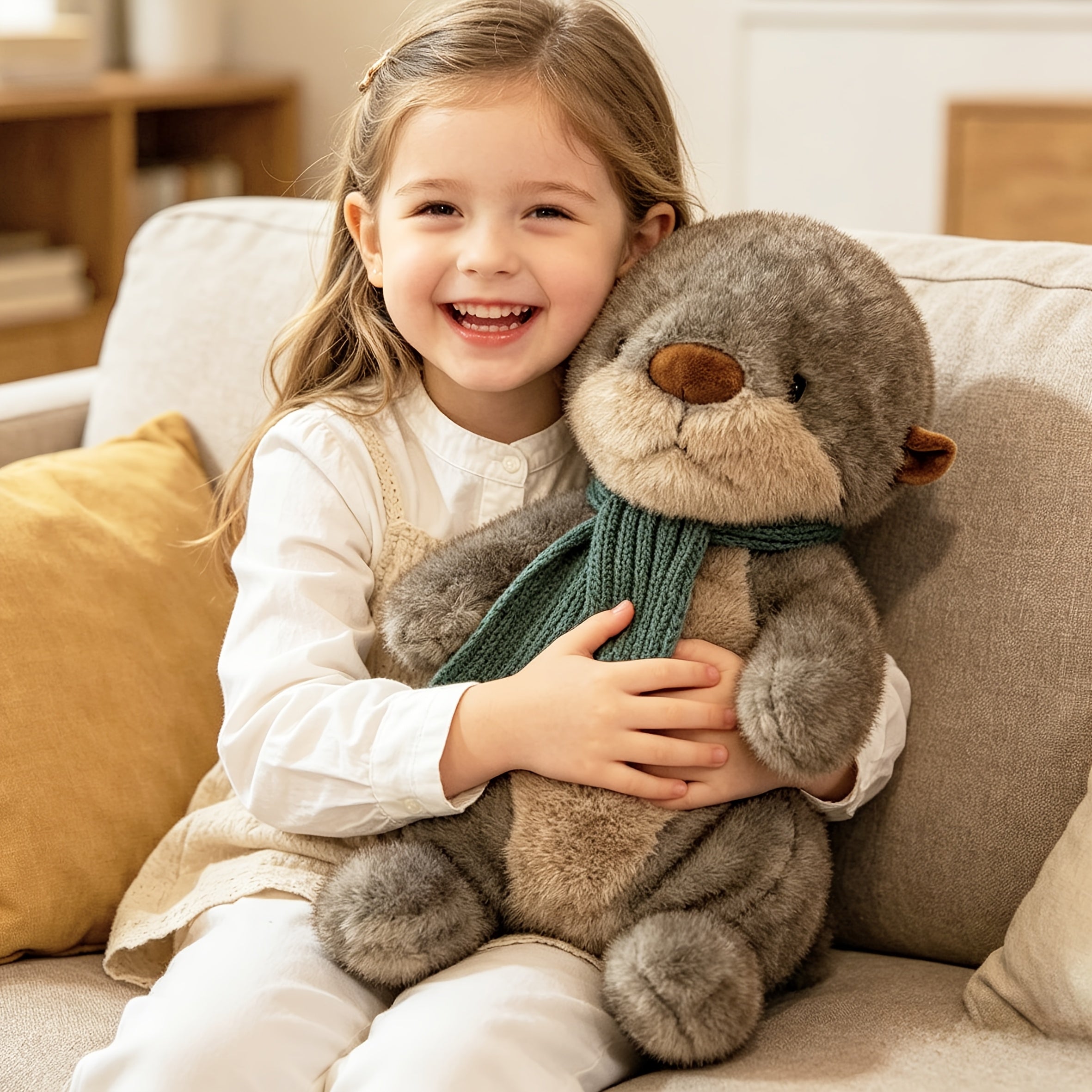 A Large-sized Plush Sea Otter Doll, Wearing A Scarf, With A Cute And Endearing Expression, Soft To The Touch, A Weighted Plush Toy, An Excellent Companion Gift, A Holiday Gift, A Surprising Birthday Gift.