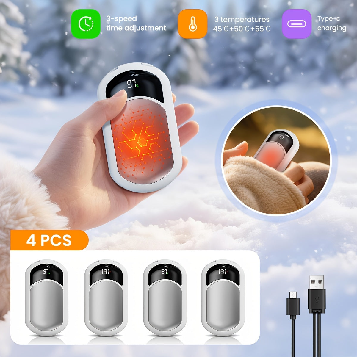 2 Pack Rechargeable Hand Warmers, Fast Heating, 3 Adjustable Modes, Portable Magnetic Electric Hand Warmer For 20 Hours Of Warmth, Dual-Sided Pocket Heating -Perfect For Outdoor Activities And Winter Gifts To Women & Men 3200mah