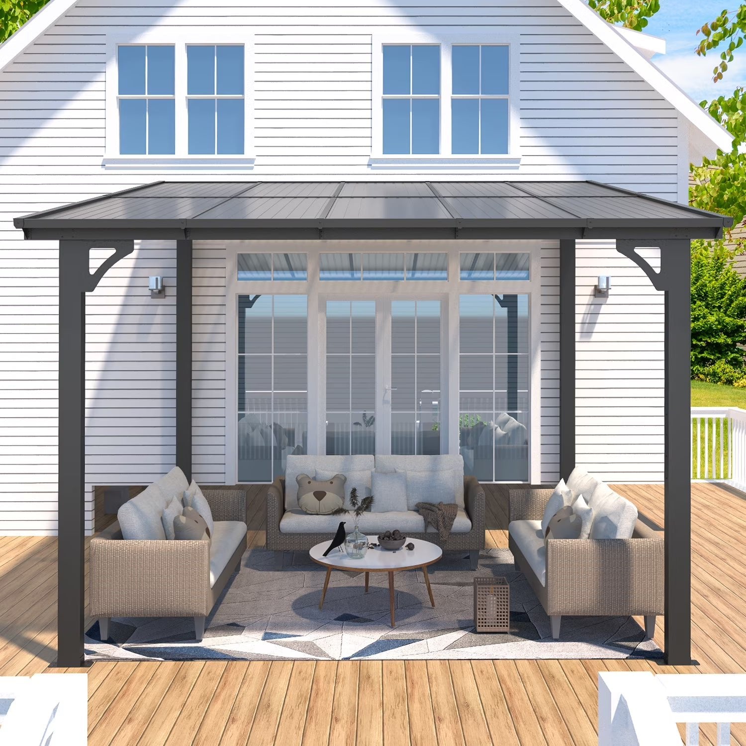 8' x 10' Hardtop Gazebo Outdoor Aluminum Pergola For Garden, Patio, Backyard-Gray