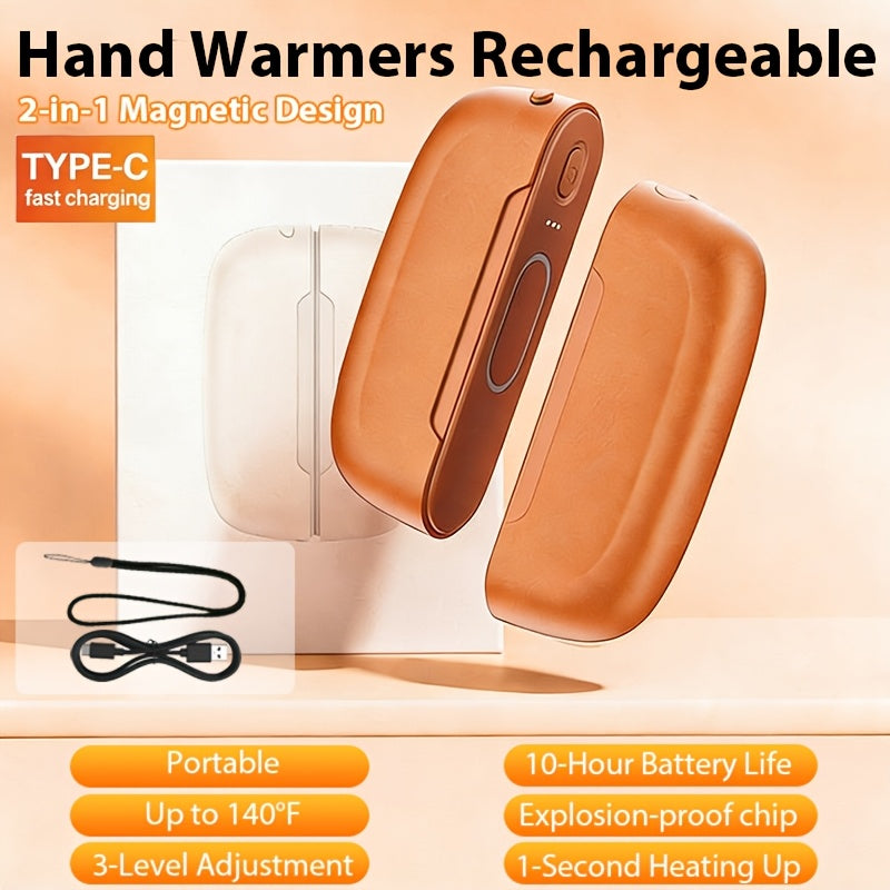 2pcs Magnetic Suction Hand Warmers | Portable and Compact, Intelligent Temperature Control, Ultra Long Battery Life, USB Rechargeable, Easy to Carry, Perfect Gift