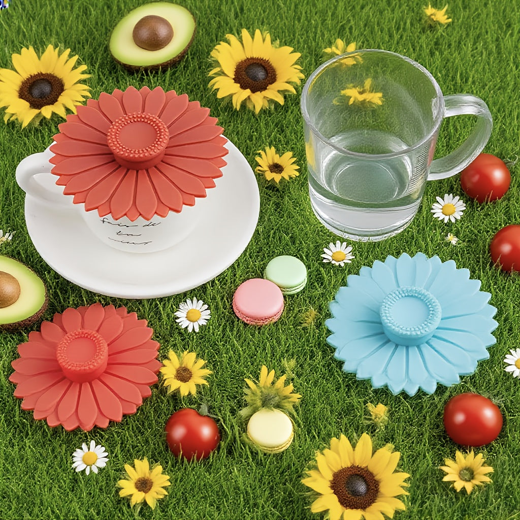 3pcs Heat-Resistant, Leakproof Sunflower Cup Lid Made of Food-Grade Silicone, Ideal for Mugs, Cups, Tea, Coffee - Reusable & Multipurpose, Must-Have Kitchen Accessory
