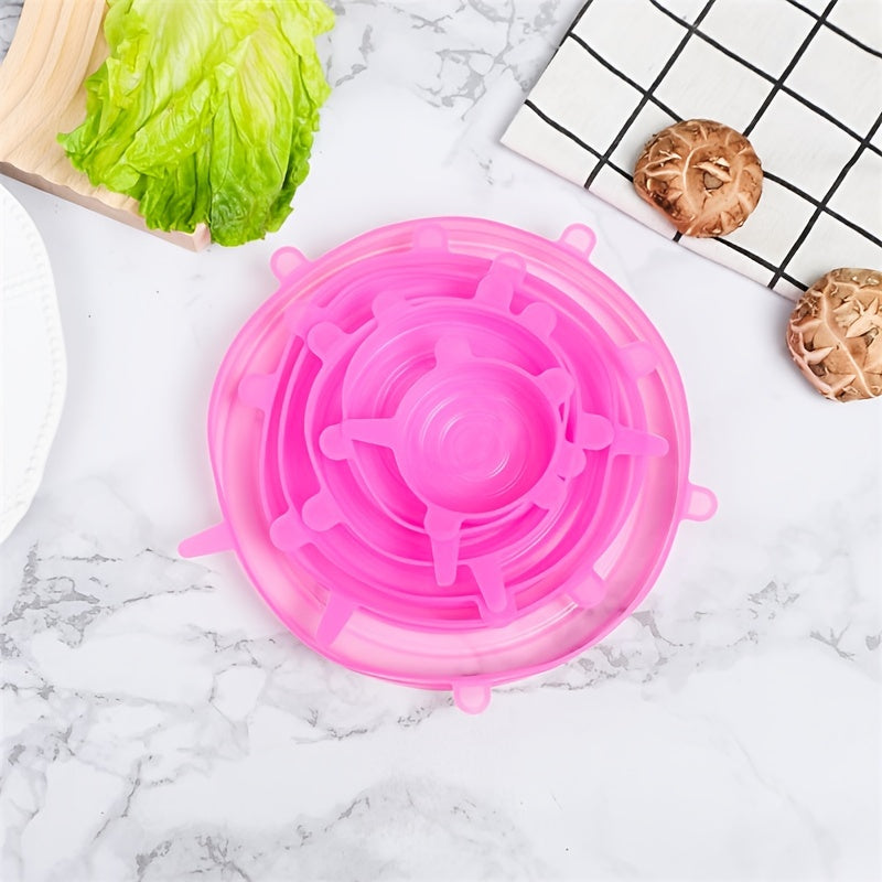6pcs Set, Silicone Elastic Lids, Universal Silicone Food Storage Bowl and Pot Covers, Silicone Lids, Cooking Kitchen Accessories, Washable Essentials for Home Kitchens