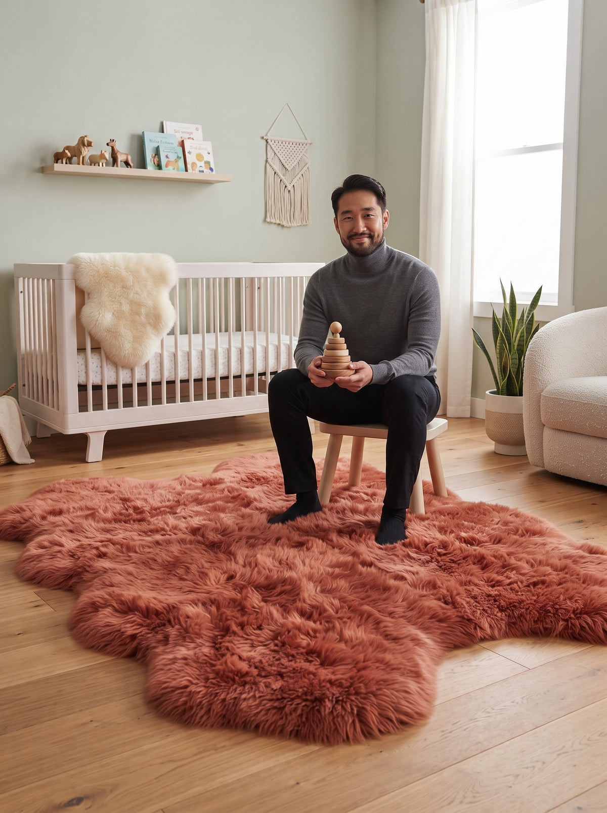 Genuine Terracotta Sheepskin Rug – Quad-Pelt Shaggy Wool Area Rug