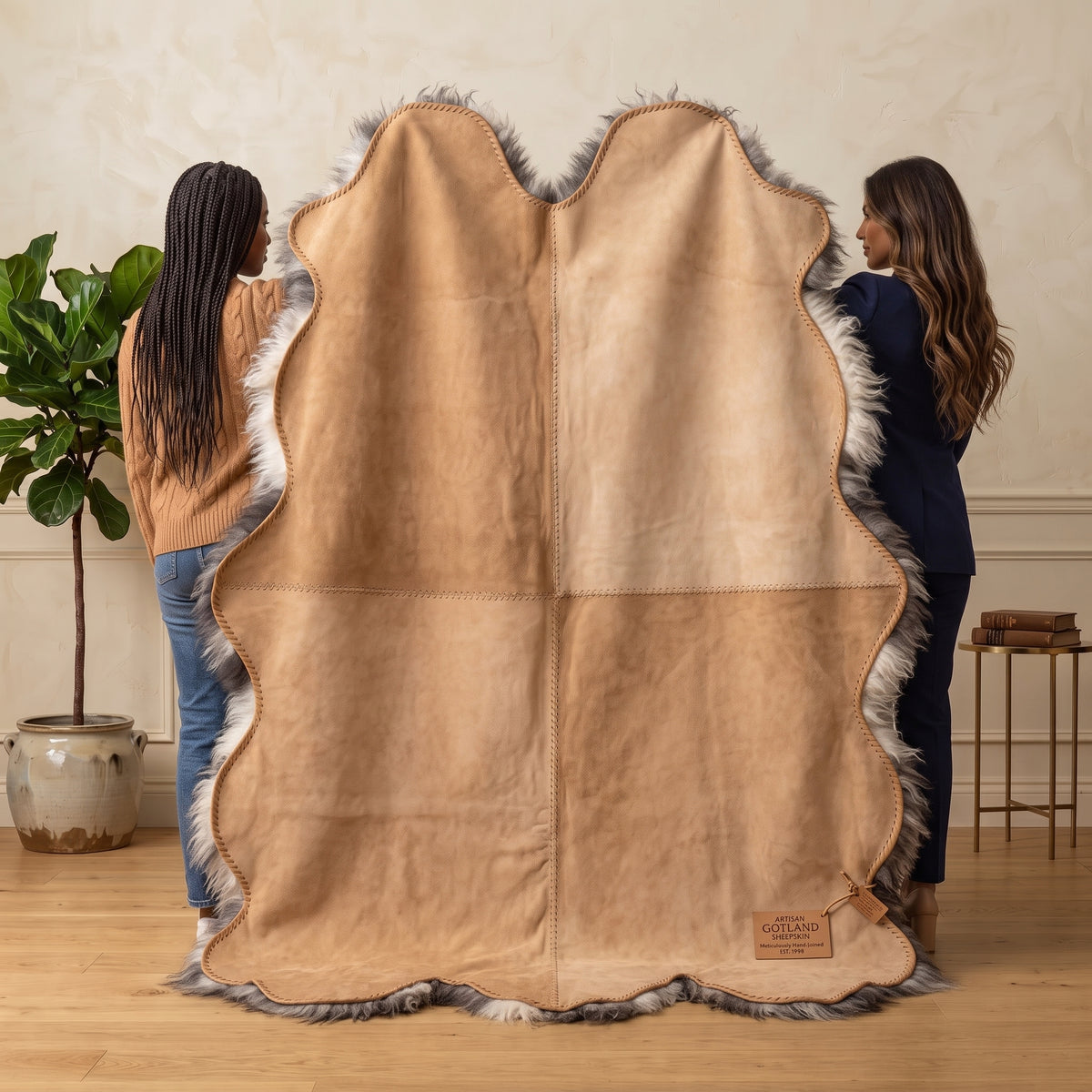 Genuine Two-Tone Sheepskin Rug – Black & White Long Wool Shaggy Area Rug
