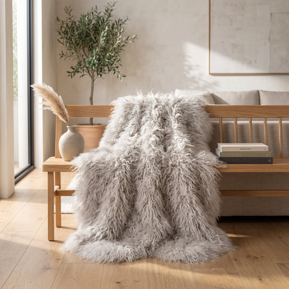 Genuine Ivory Sheepskin Rug – Multi-Pelt Shaggy Wool Area Rug