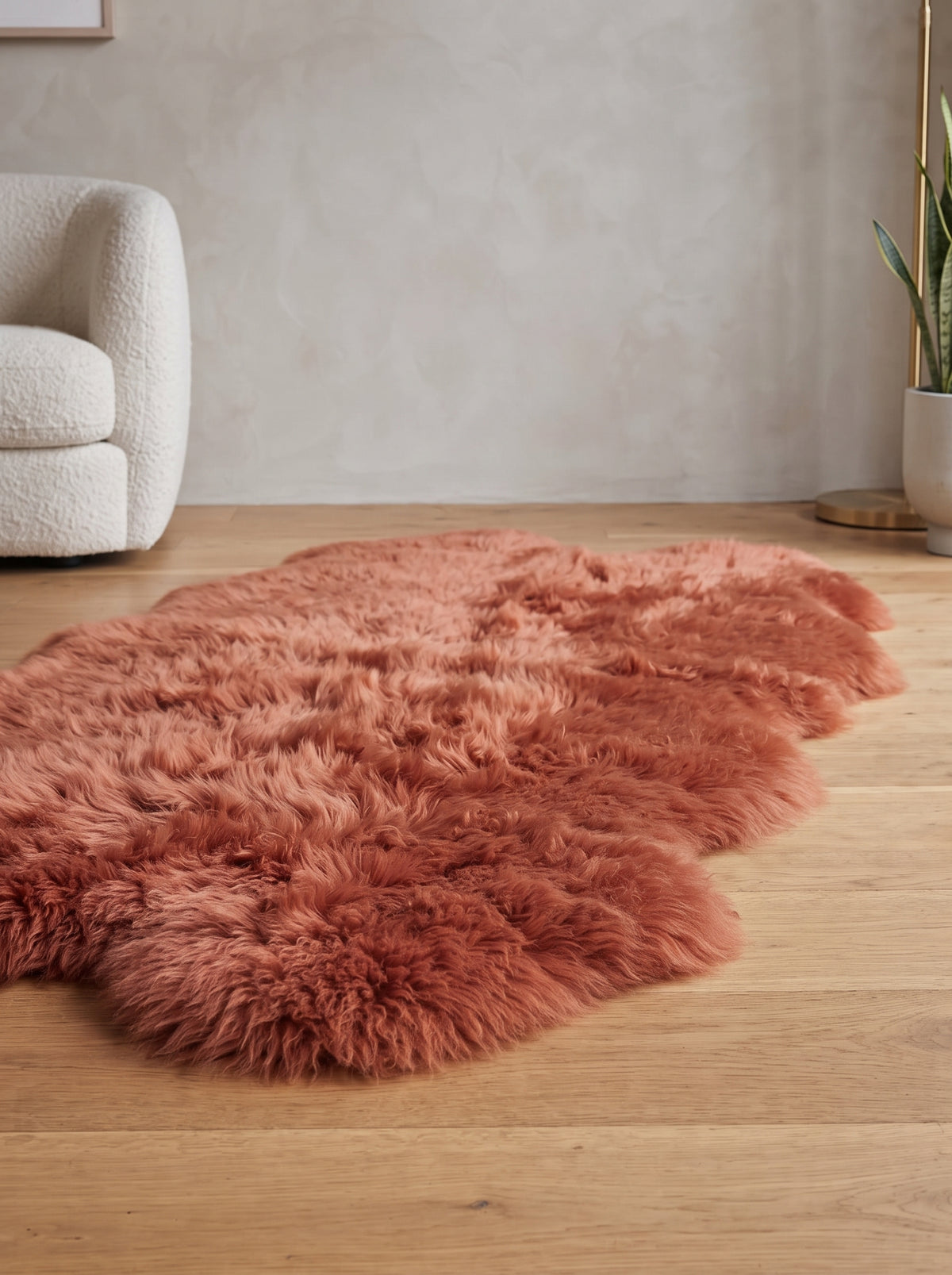 Genuine Terracotta Sheepskin Rug – Quad-Pelt Shaggy Wool Area Rug
