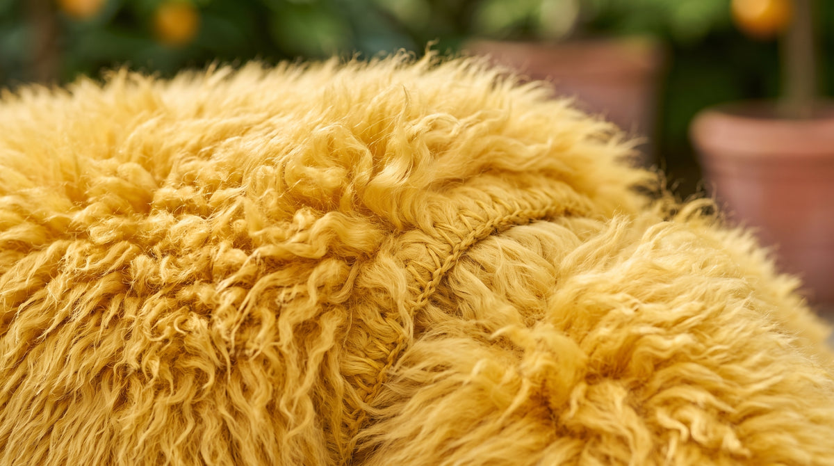 Genuine Golden Yellow Sheepskin Rug – Quad-Pelt Shaggy Wool Area Rug