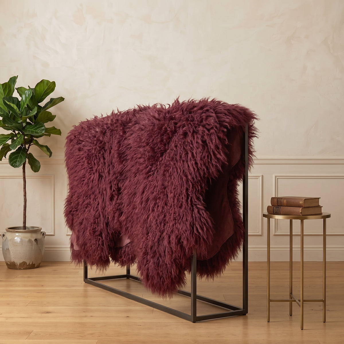 Genuine Burgundy Sheepskin Rug – Multi-Pelt Shaggy Wool Area Rug
