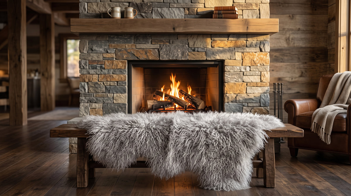 Genuine Ivory Sheepskin Rug – Multi-Pelt Shaggy Wool Area Rug