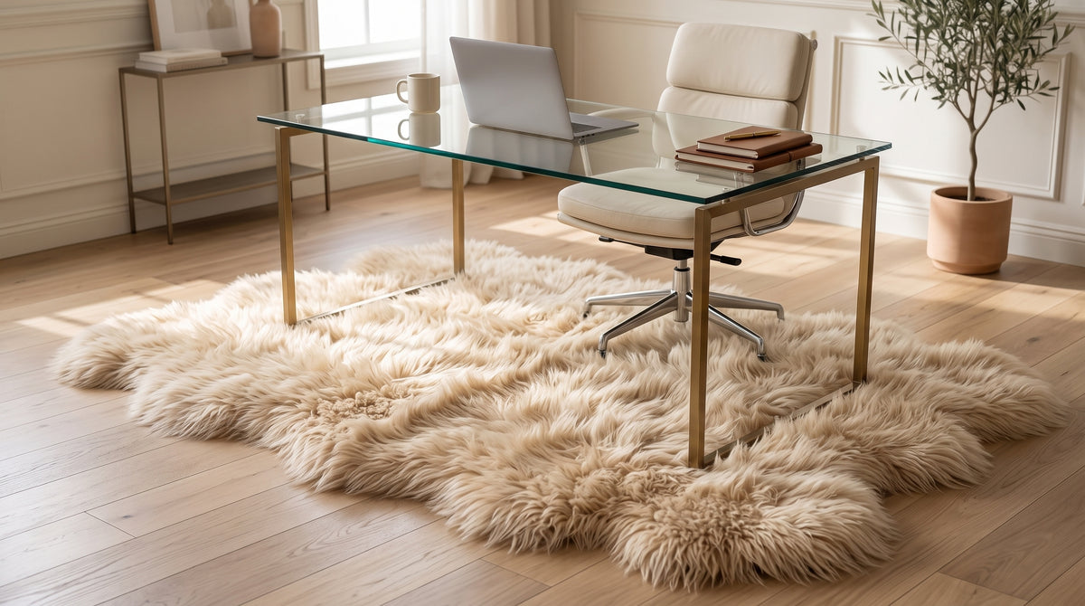 Genuine Champagne Sheepskin Rug – Multi-Pelt Shaggy Wool Area Rug