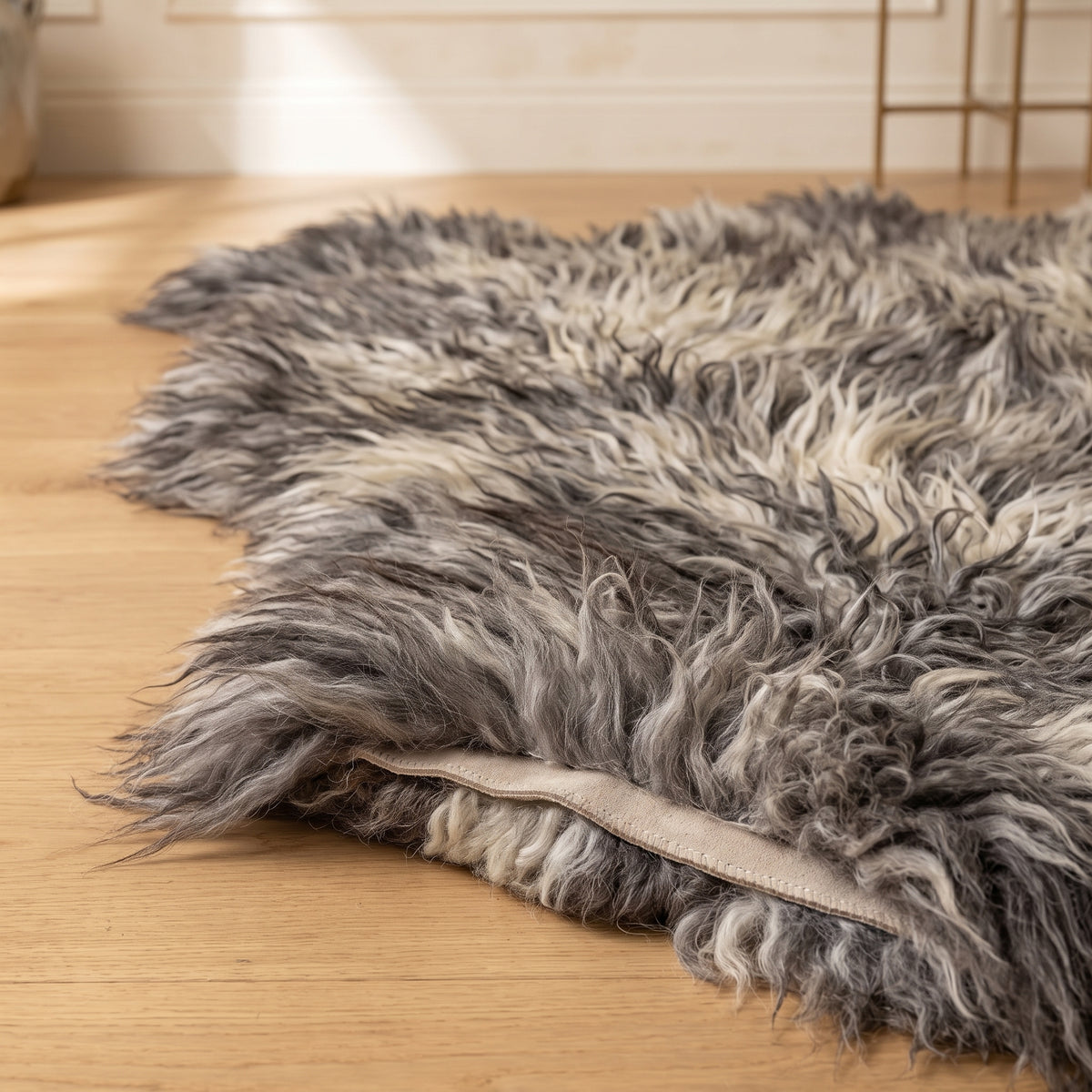 Genuine Two-Tone Sheepskin Rug – Black & White Long Wool Shaggy Area Rug
