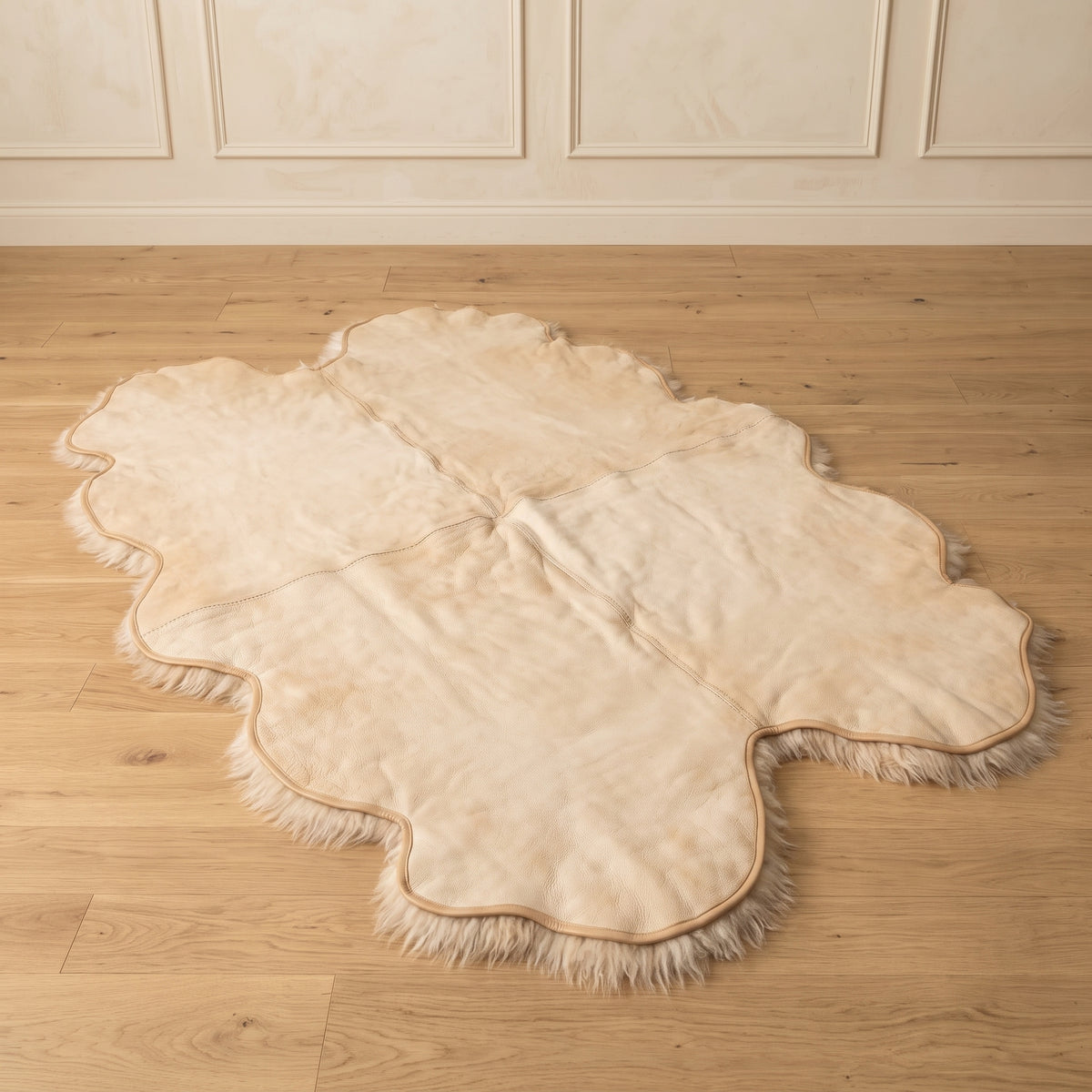 Genuine Champagne Sheepskin Rug – Multi-Pelt Shaggy Wool Area Rug
