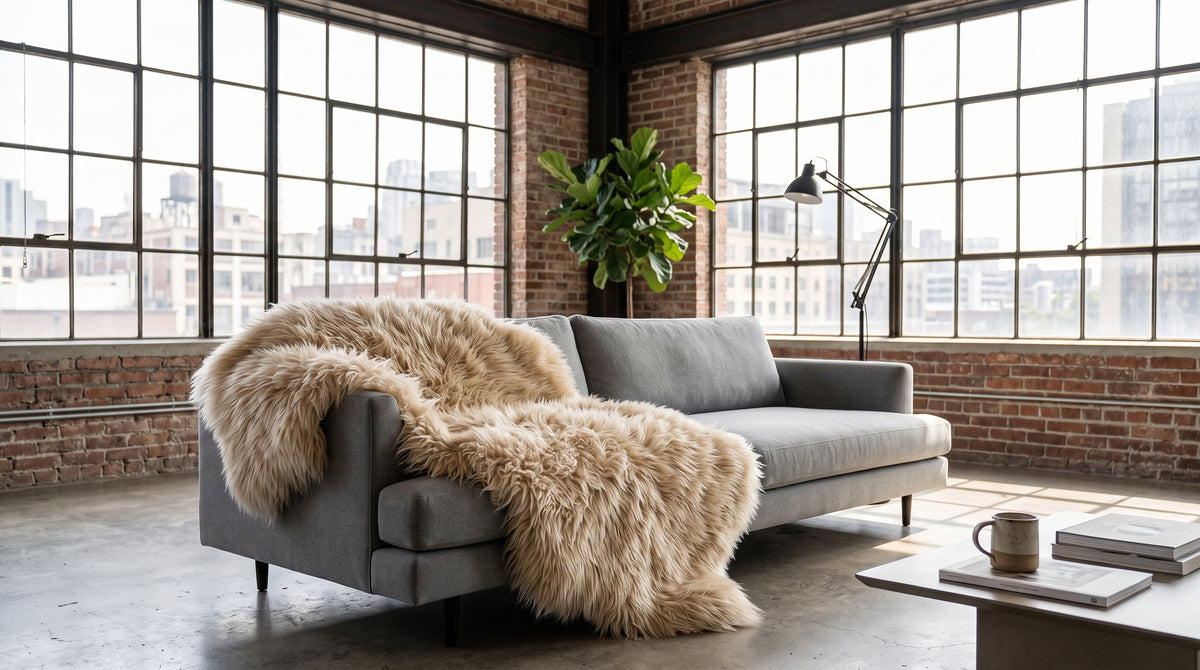 Genuine Champagne Sheepskin Rug – Multi-Pelt Shaggy Wool Area Rug