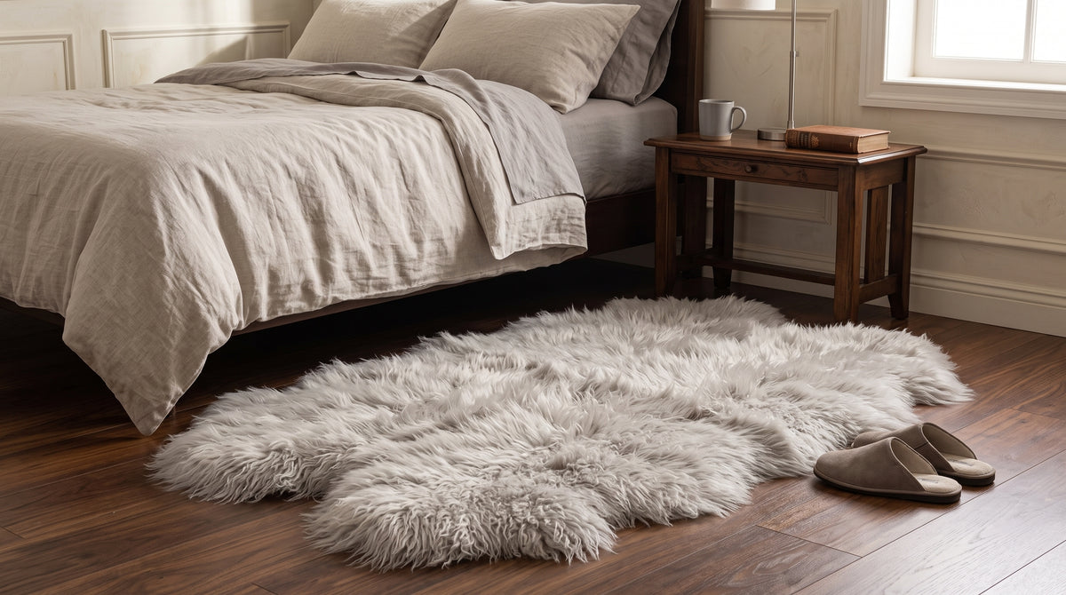 Genuine Ivory Sheepskin Rug – Multi-Pelt Shaggy Wool Area Rug