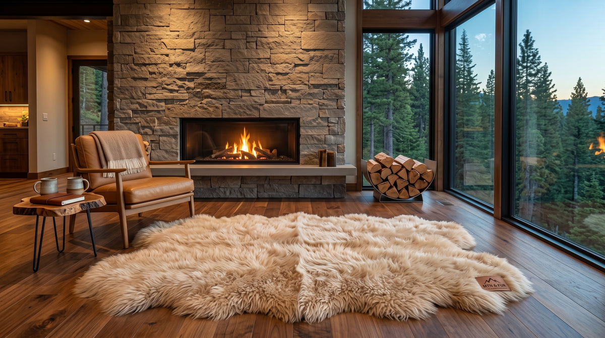 Genuine Champagne Sheepskin Rug – Multi-Pelt Shaggy Wool Area Rug