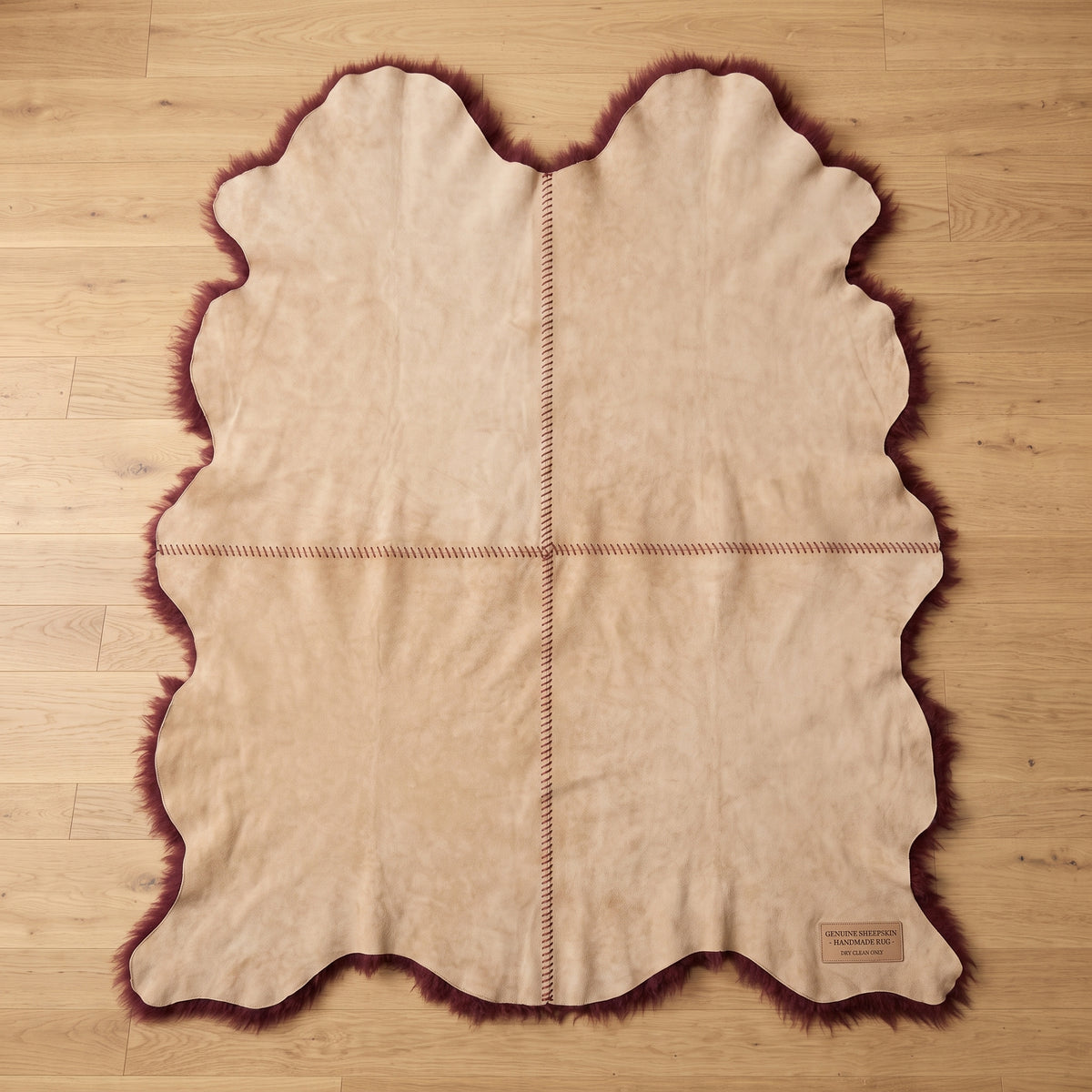 Genuine Burgundy Sheepskin Rug – Multi-Pelt Shaggy Wool Area Rug