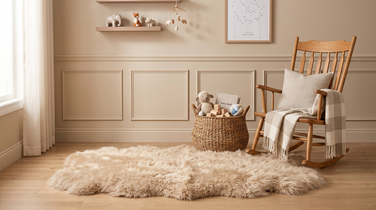 Genuine Champagne Sheepskin Rug – Multi-Pelt Shaggy Wool Area Rug