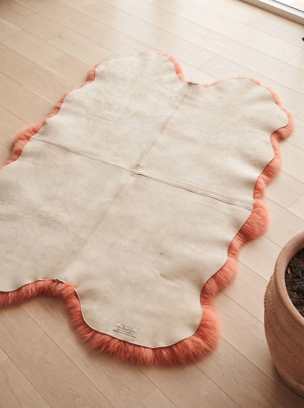 Genuine Coral Pink Sheepskin Rug – Quad-Pelt Shaggy Wool Area Rug