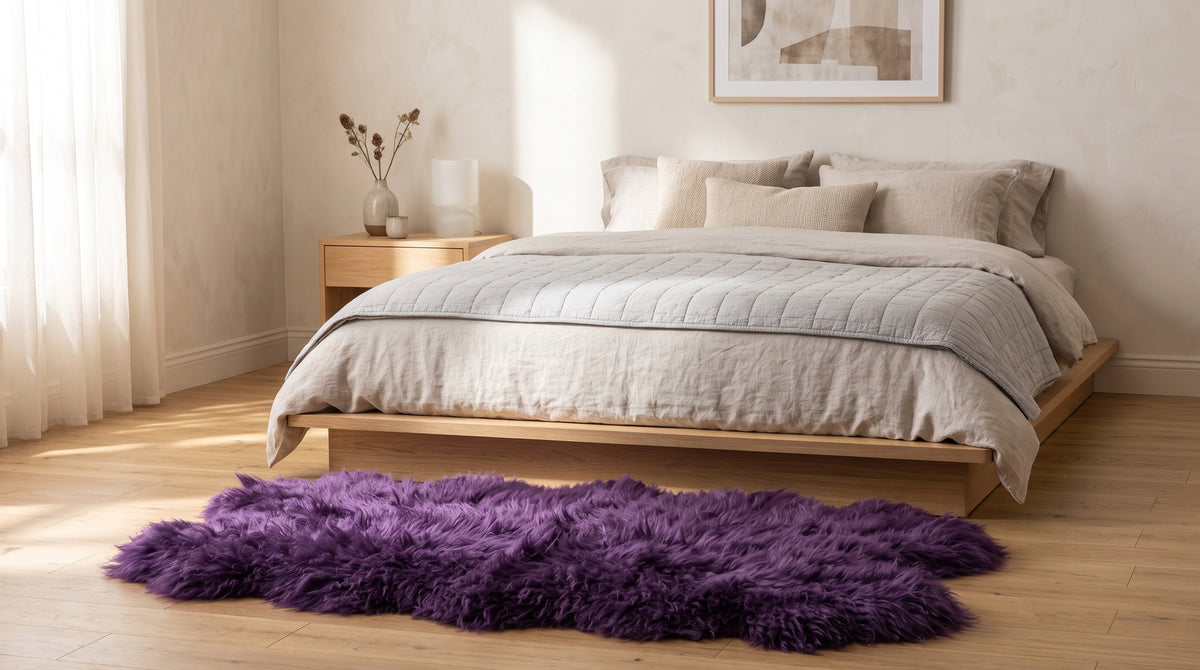 Genuine Purple Sheepskin Rug – Multi-Pelt Shaggy Wool Area Rug