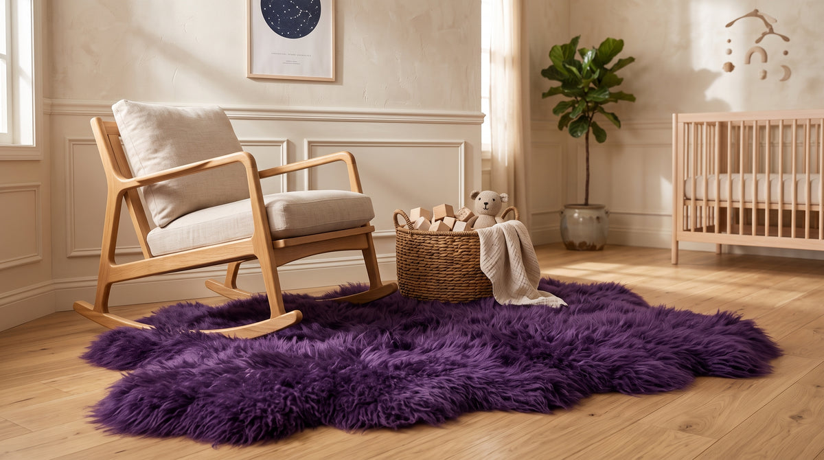 Genuine Purple Sheepskin Rug – Multi-Pelt Shaggy Wool Area Rug